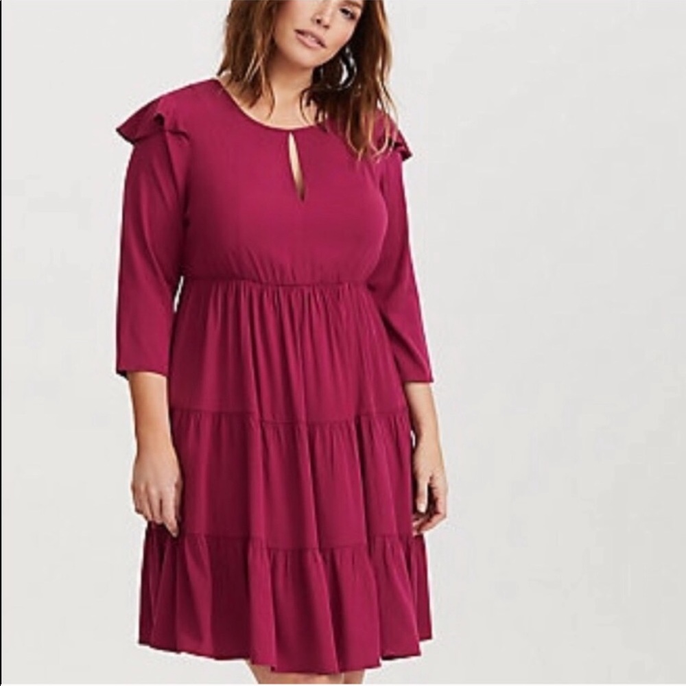 Torrid Wine Challis Tiered Skater Dress 🆕